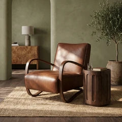Ada Accent Chair | Vintage Tan Faux Leather & Walnut