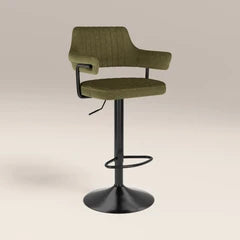 Mindy Adjustable Stool | Moss Green Sustainable Mohair Velvet & Black