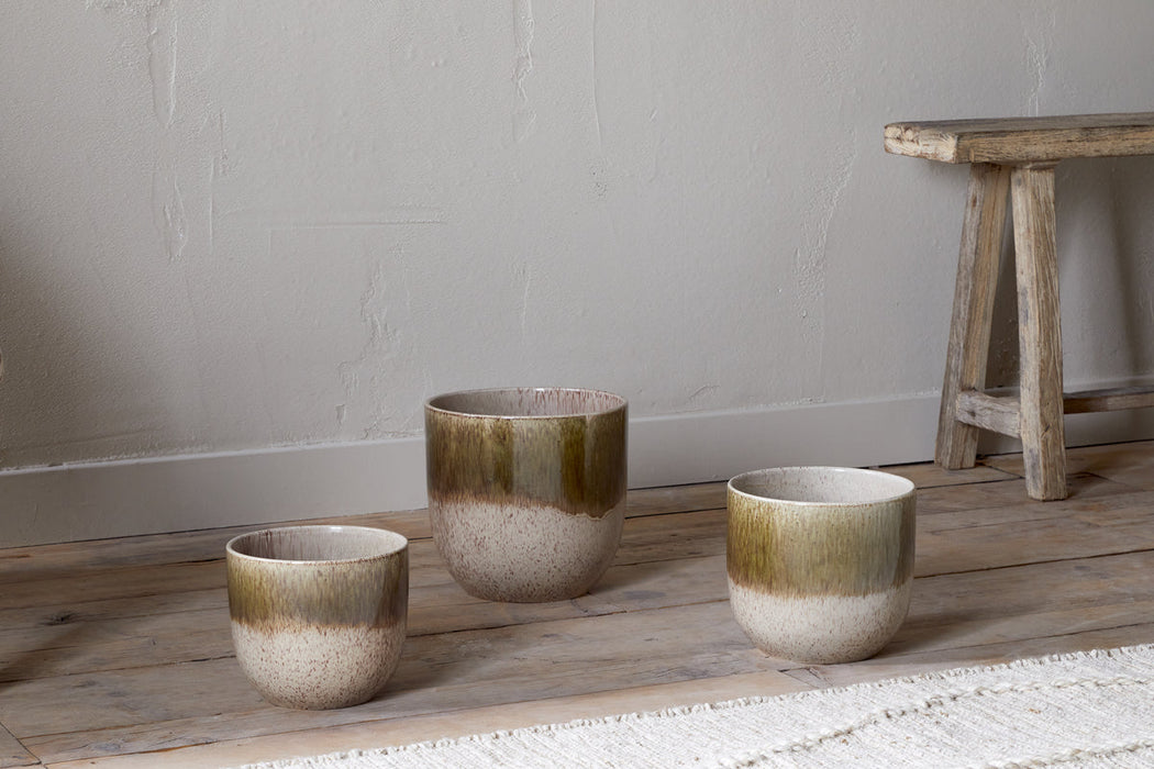 Almeida Reactive Glaze Plant Pot Olive Natural