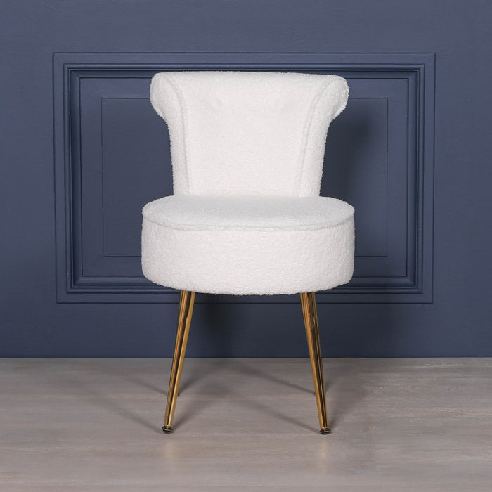 Boucle Stool Bedroom Chair with Gold Legs