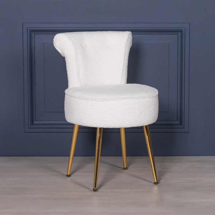 Boucle Stool Bedroom Chair with Gold Legs