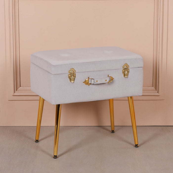 Grey Suitcase Stool with Gold Legs