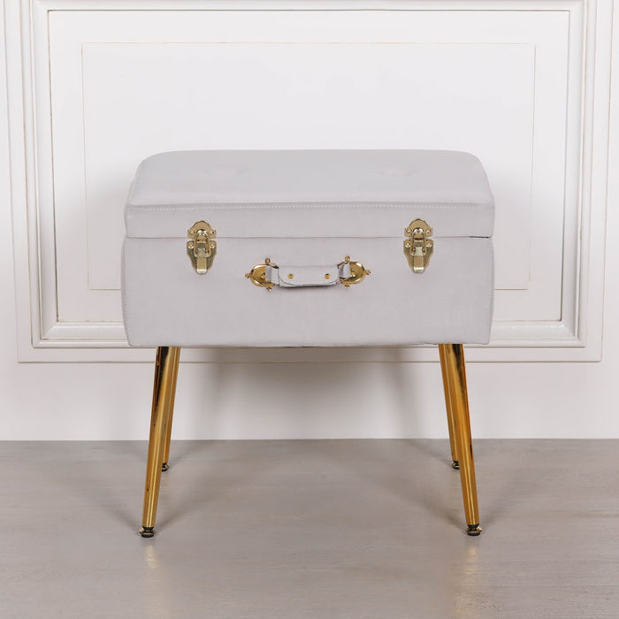 Grey Suitcase Stool with Gold Legs