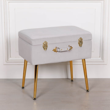 Grey Suitcase Stool with Gold Legs