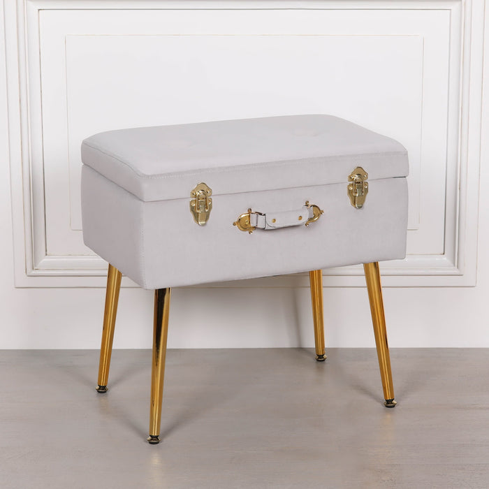 Grey Suitcase Stool with Gold Legs