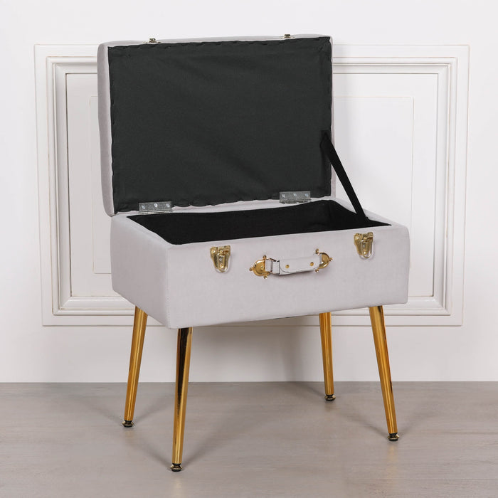 Grey Suitcase Stool with Gold Legs