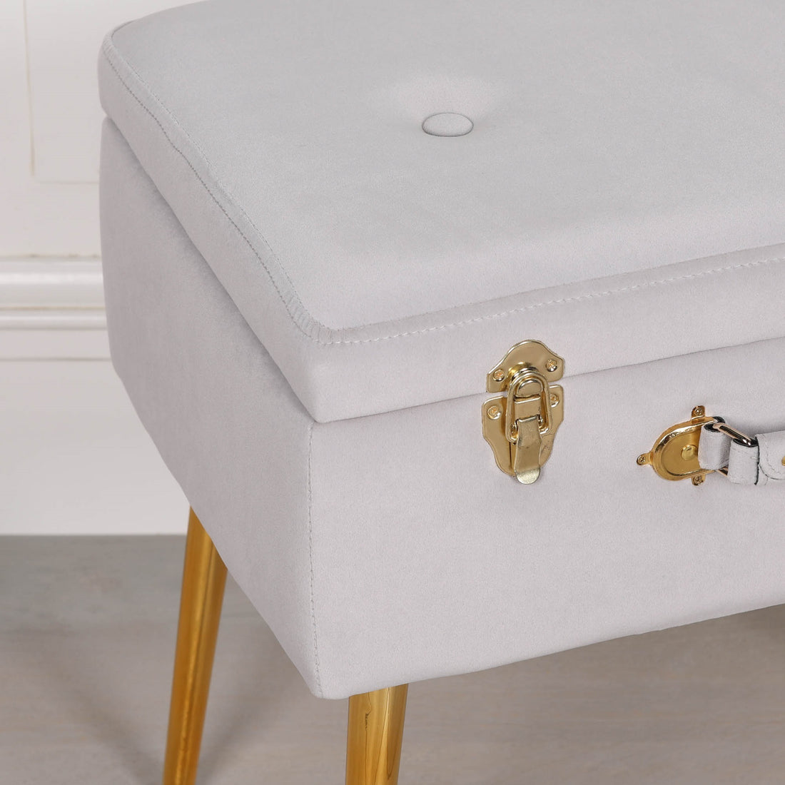 Grey Suitcase Stool with Gold Legs