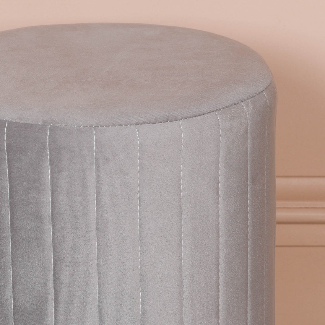 Grey Velvet Round Stool