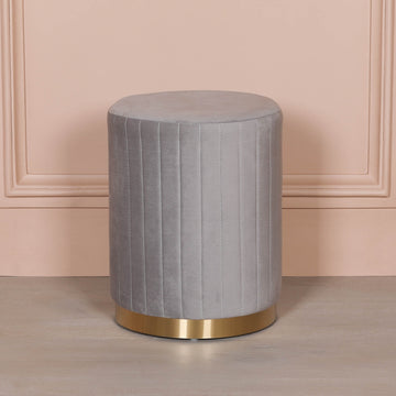 Grey Velvet Round Stool