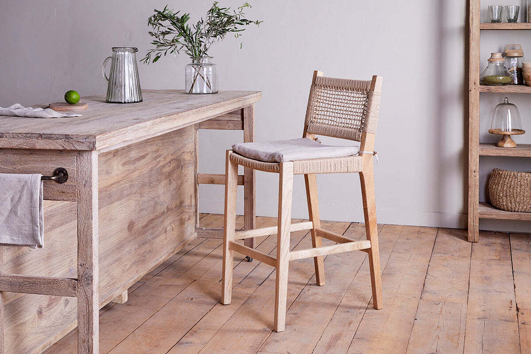 Aamani Mango Wood & Cord Counter Chair - Natural