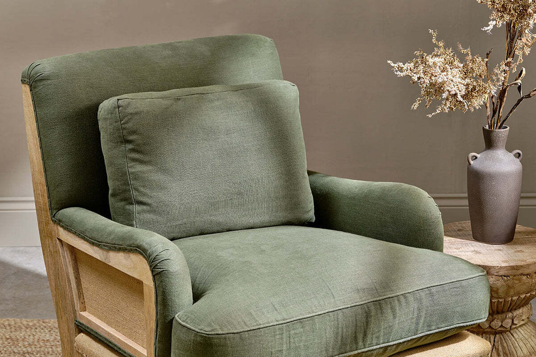 Abe Deconstructed Linen Armchair Olive