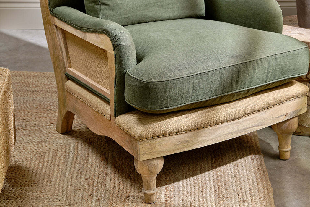 Abe Deconstructed Linen Armchair Olive