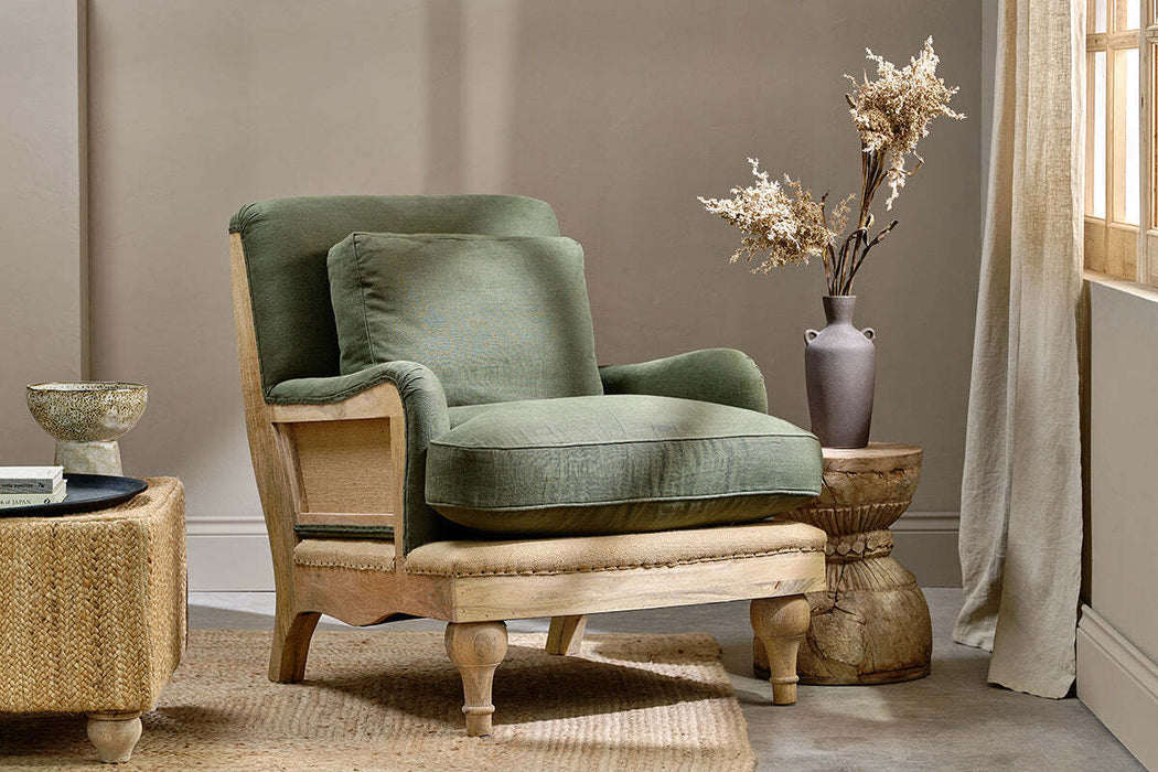 Abe Deconstructed Linen Armchair Olive