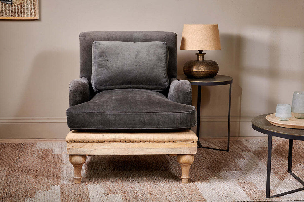 Abe Deconstructed Velvet Armchair Moss