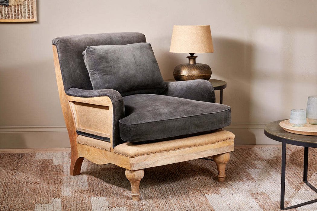 Abe Deconstructed Velvet Armchair Moss