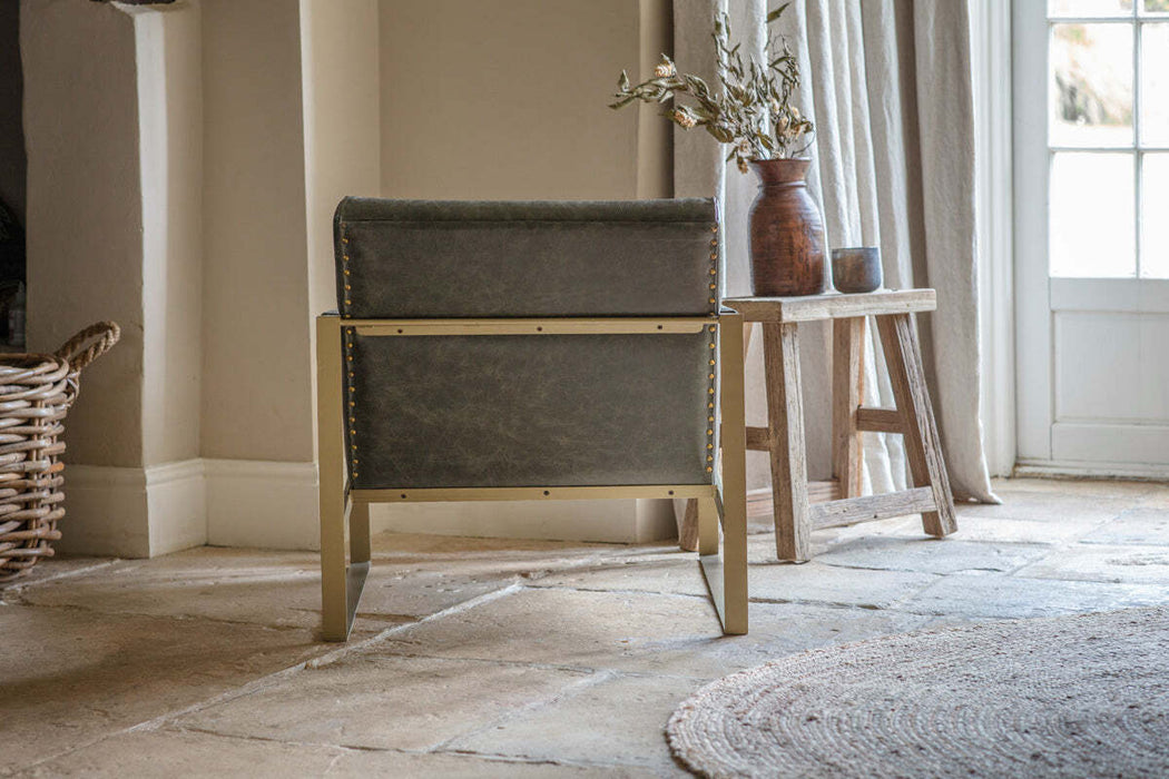Adra Leather Brass Occasional Chair Moss Green