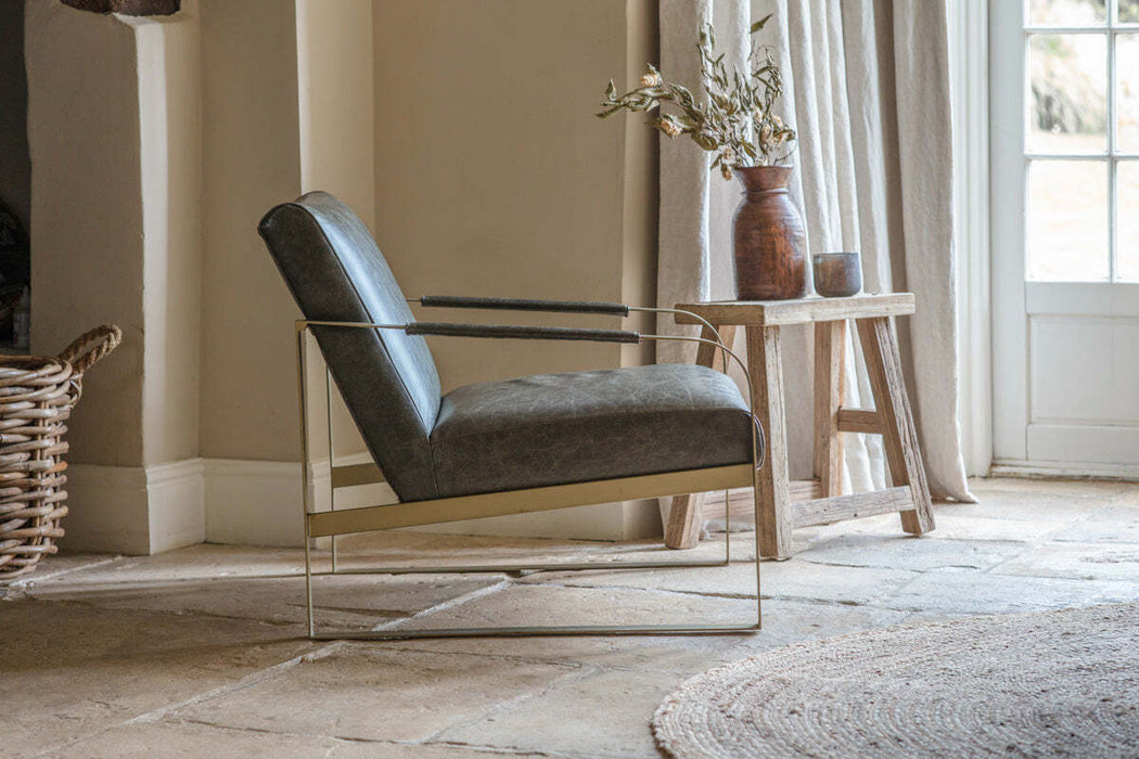 Adra Leather Brass Occasional Chair Moss Green
