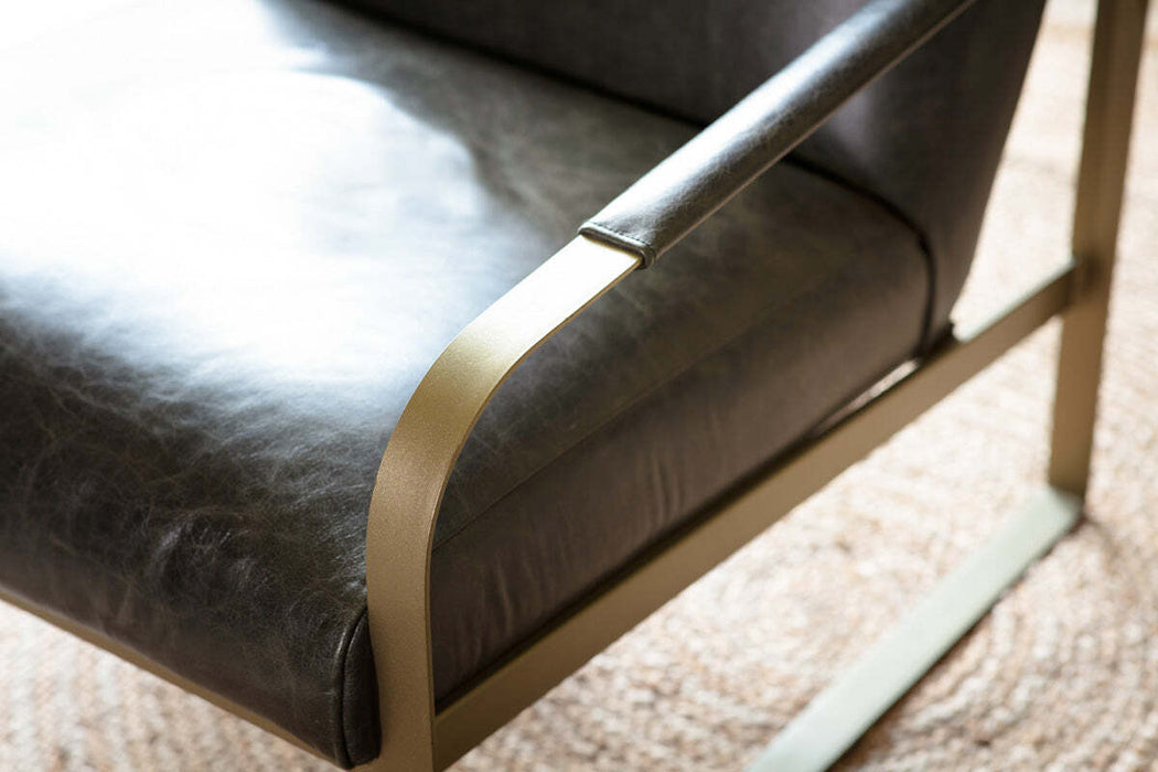 Adra Leather Brass Occasional Chair Moss Green