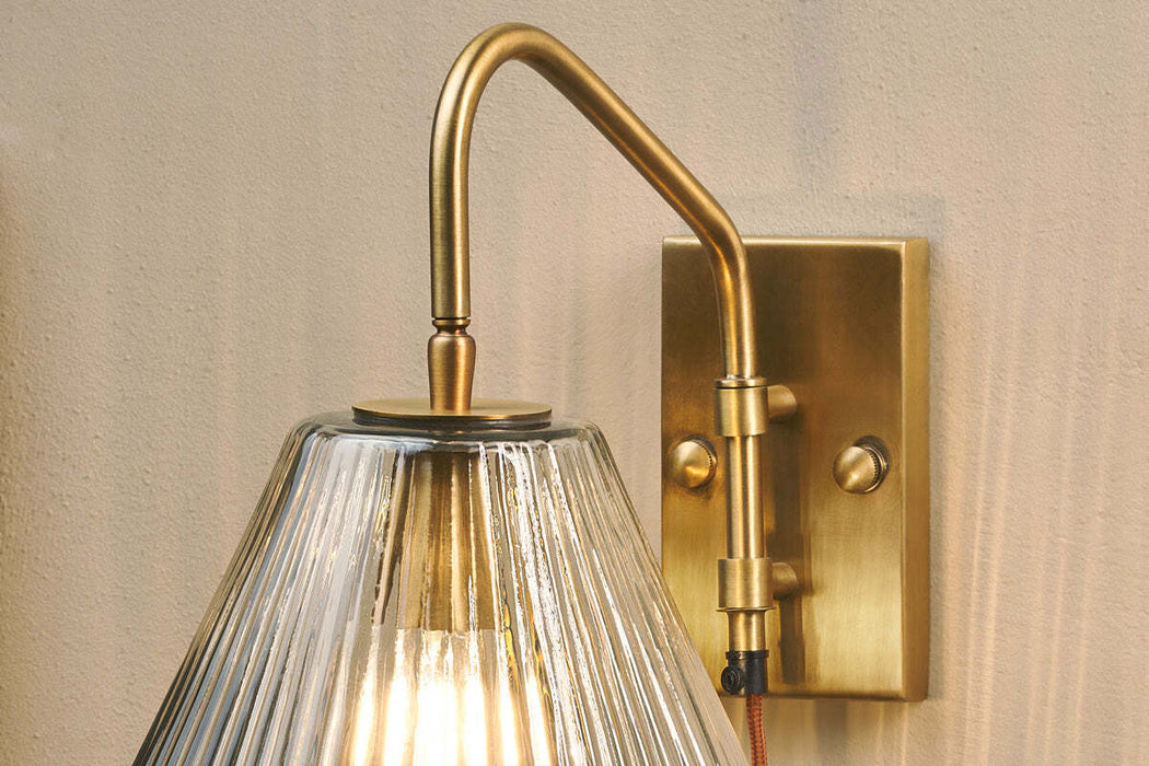 Akoli Glass Wall Lamp Clear Antique Brass