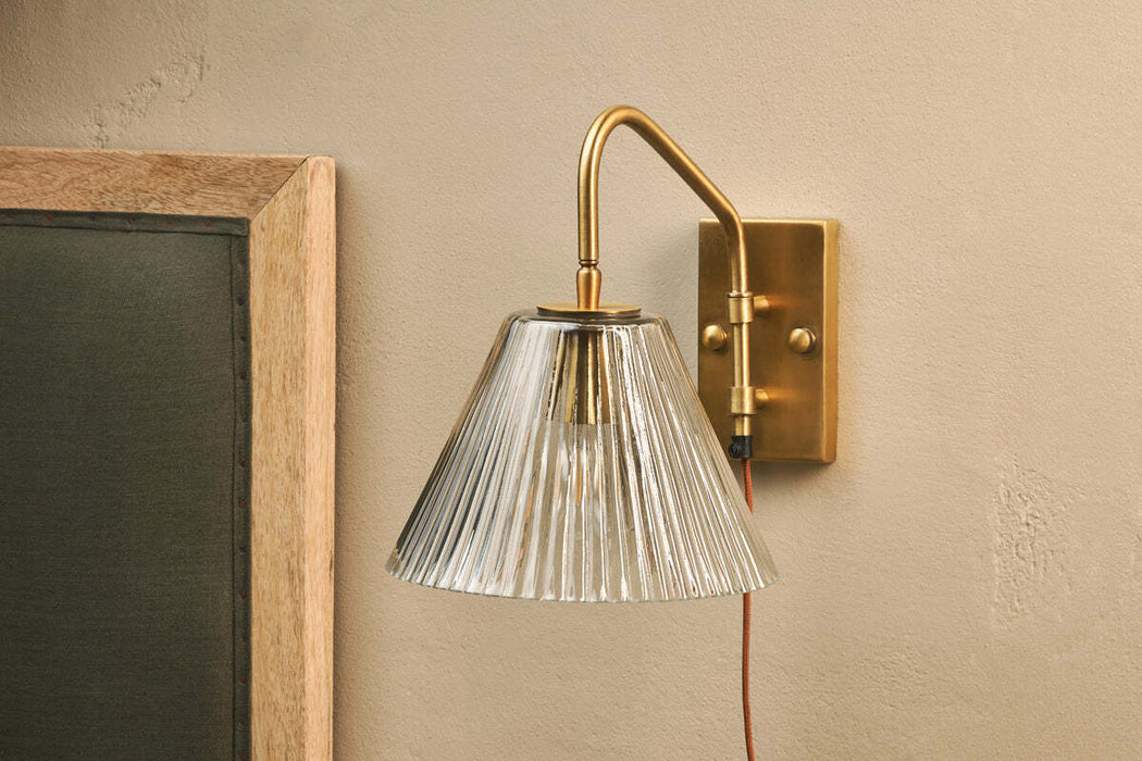 Akoli Glass Wall Lamp Clear Antique Brass