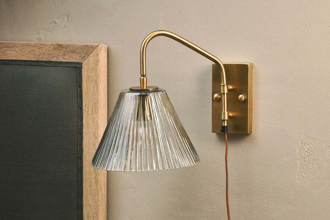 Akoli Glass Wall Lamp Clear Antique Brass