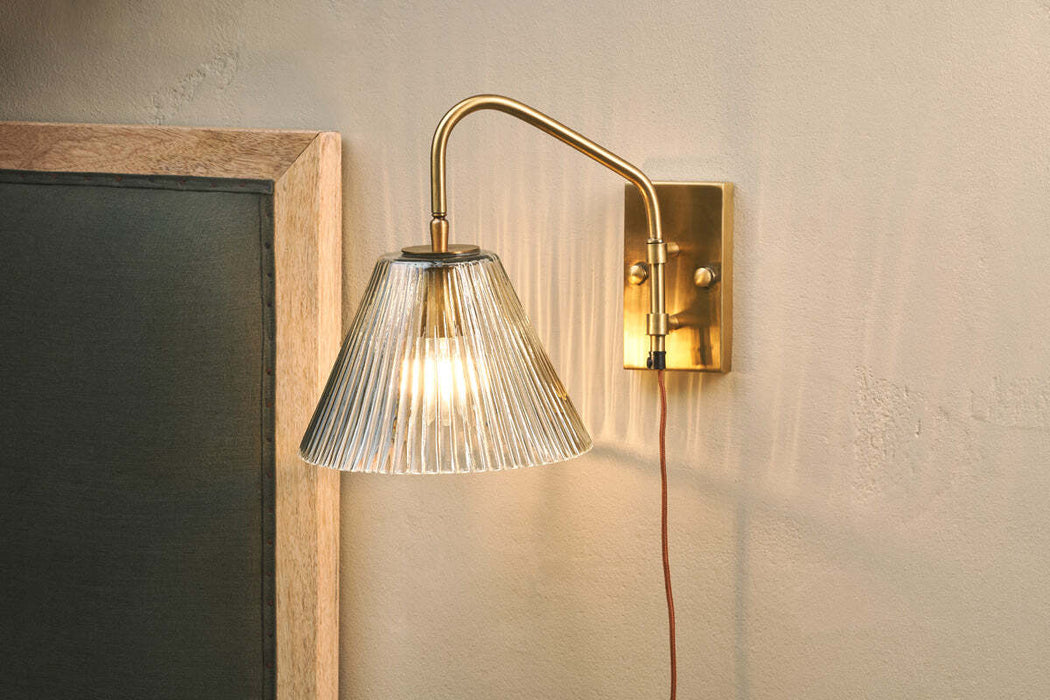 Akoli Glass Wall Lamp Clear Antique Brass