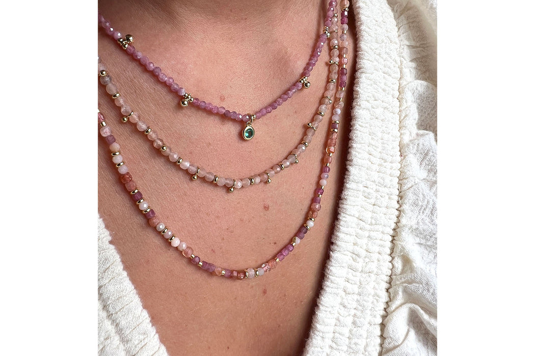 Allegra Gold & Pink Tourmaline Mix Gemstone Necklace