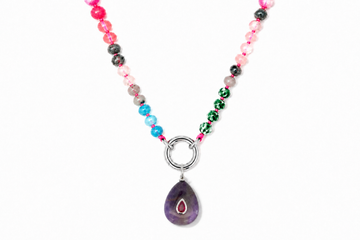 Amala Pink & Blue Silver Charm Carrier Necklace