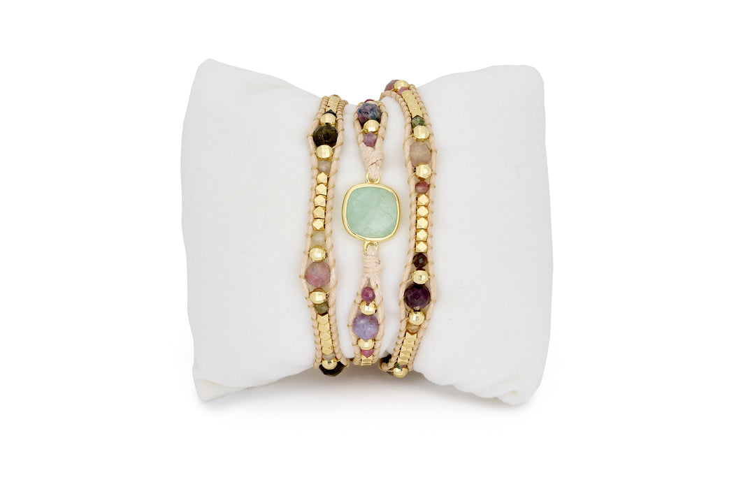 America Tourmaline Gemstone 3 Wrap Bracelet