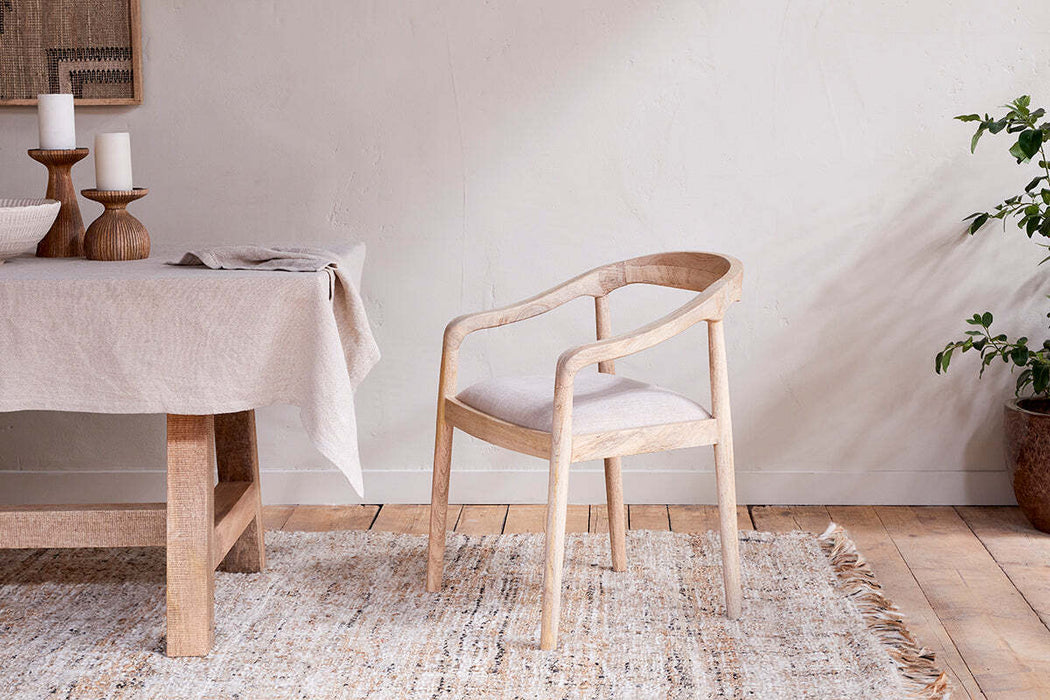 Anbu Mango Wood Upholstered Dining Chair - Natural