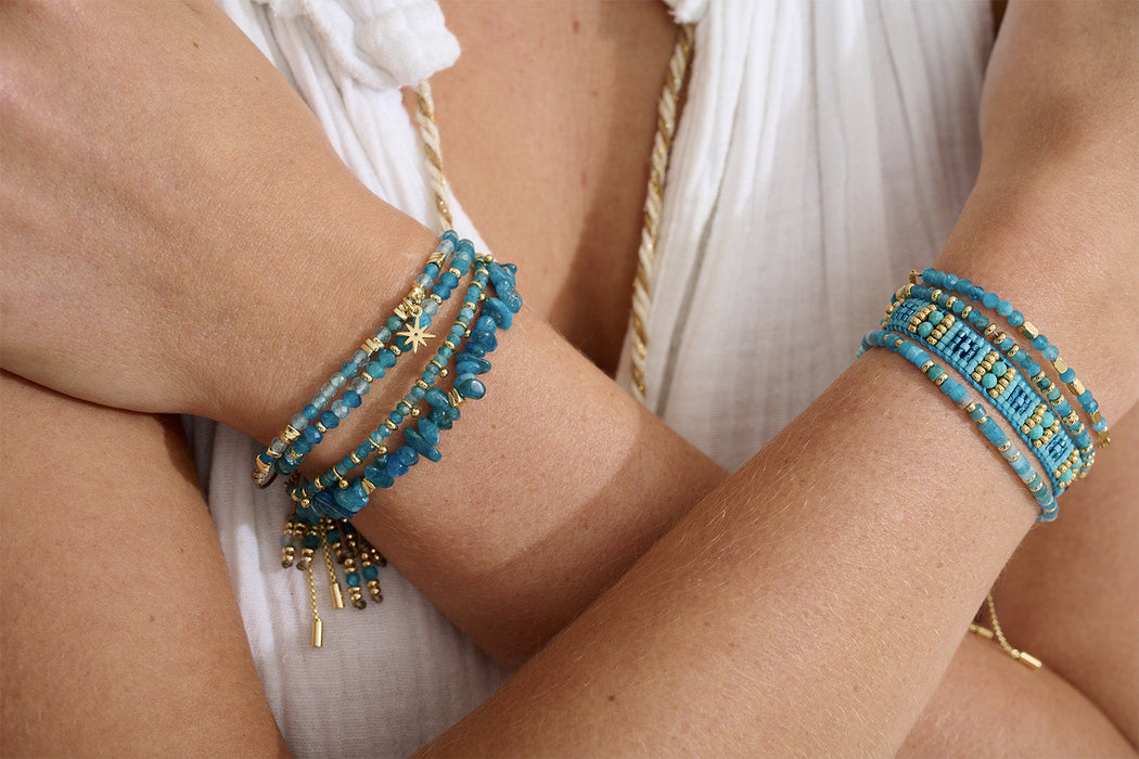 Arabella Apatite & Blue Topaz Gold Slider Bracelet
