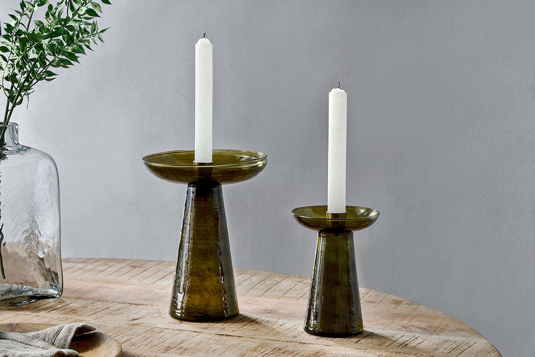 Avyn Recylcled Glass Candle Holder Forest Green