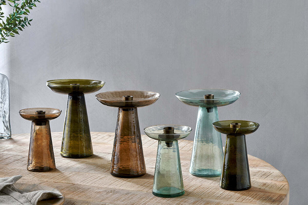Avyn Recylcled Glass Candle Holder Forest Green