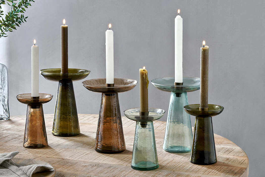 Avyn Recylcled Glass Candle Holder Forest Green