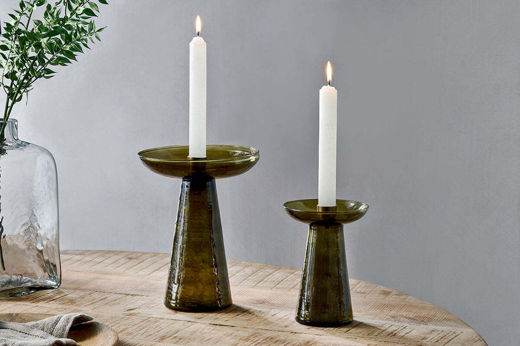 Avyn Recylcled Glass Candle Holder Forest Green