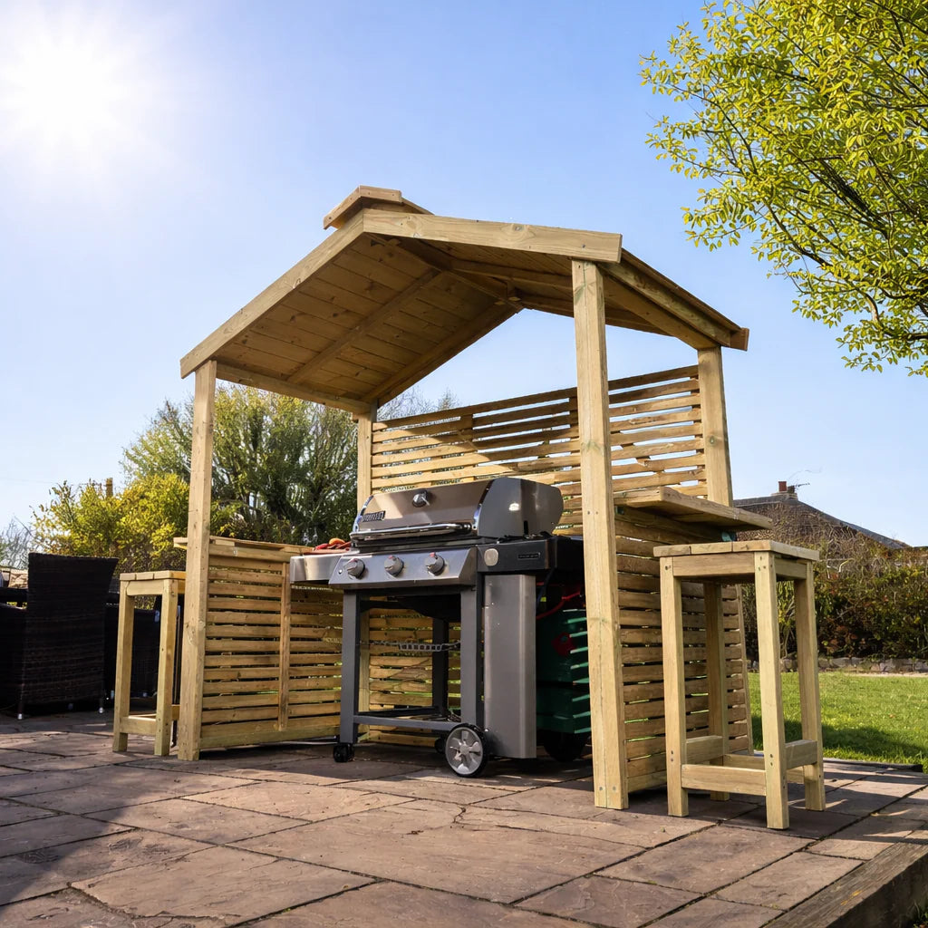 The Grill & Chill BBQ Hut Spacious Apex Roof Garden Cooking Shelter