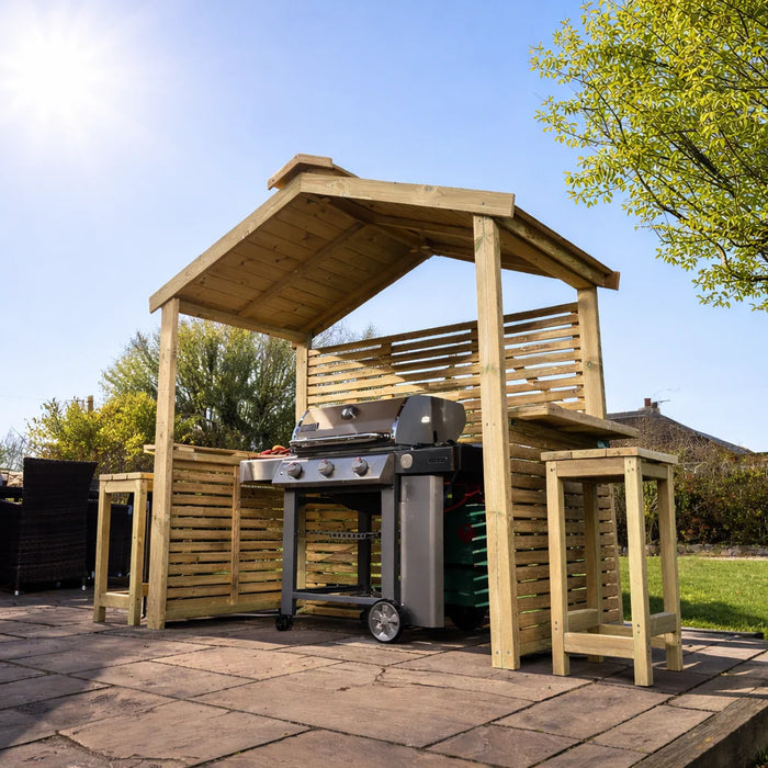 The Grill & Chill BBQ Hut Spacious Apex Roof Garden Cooking Shelter