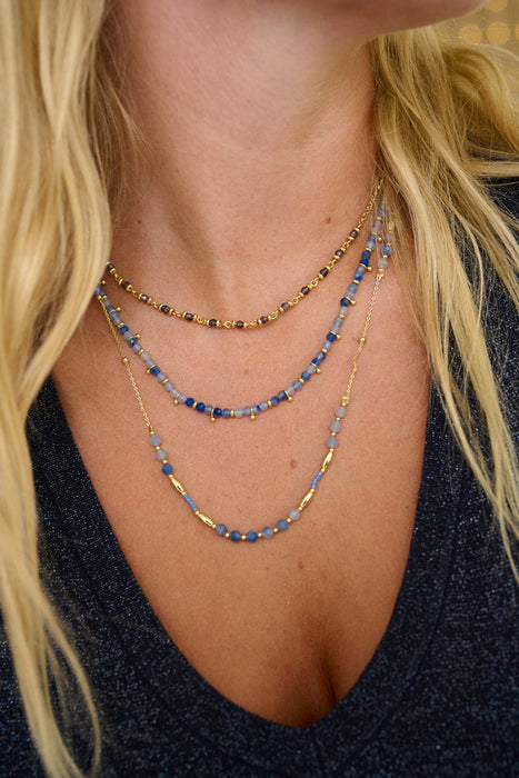 Salus Blue Aventurine Gold Beaded Necklace