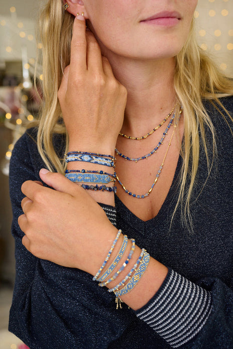 Salus Blue Aventurine Gold Beaded Necklace