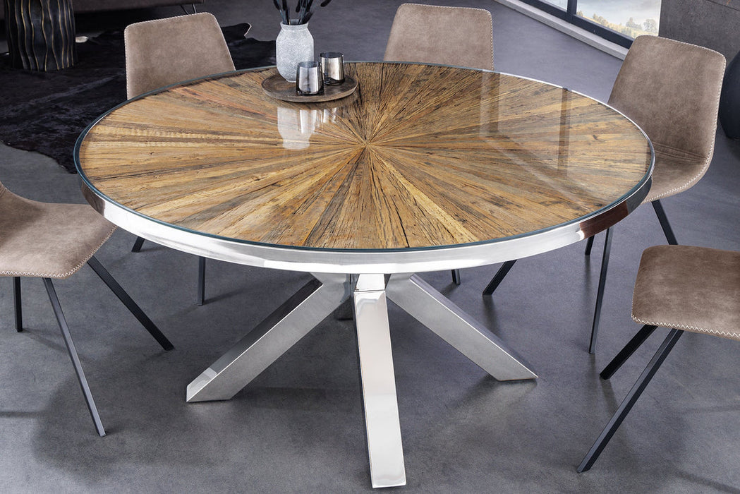 Round Dining Table Barracuda 140cm Recycled Teak Wood Brown