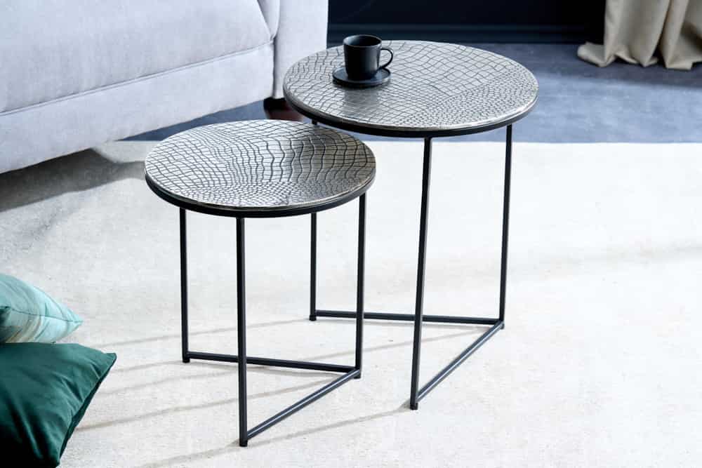 Set Of Two Round Nesting Coffee Tables Croco 35cm/40cm Metal Silver