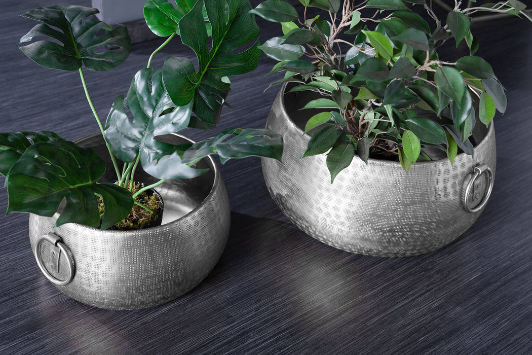 Set Of Two Flower Pots Orient 29cm/37cm Metal Silver
