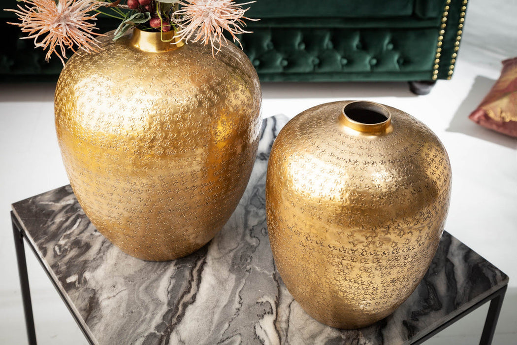 Set Of Two Vases Oriental 27cm/33cm Metal Gold