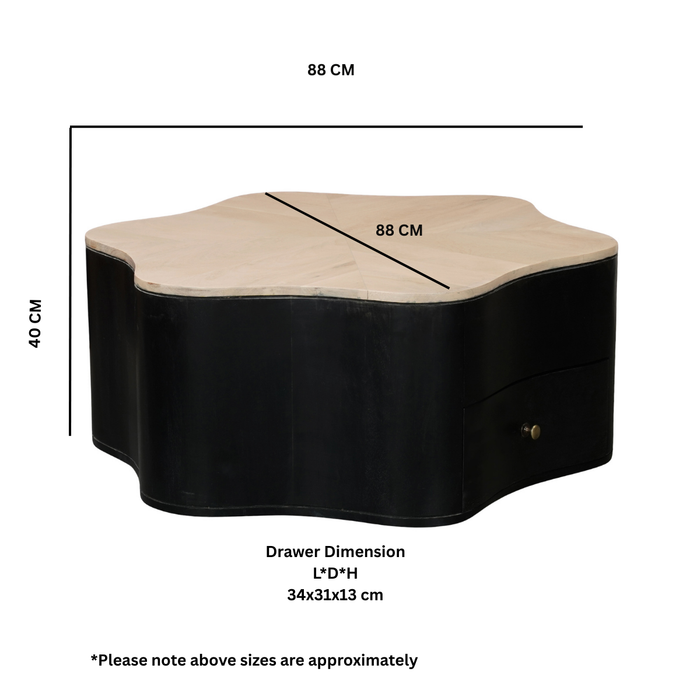 Boho Wooden Star Low Coffee Table with Drawer
