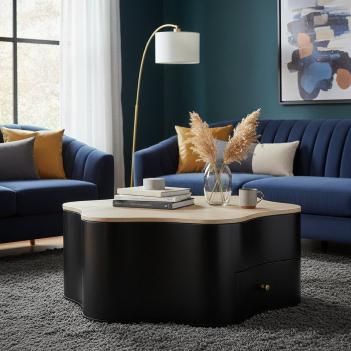 Boho Wooden Star Low Coffee Table with Drawer