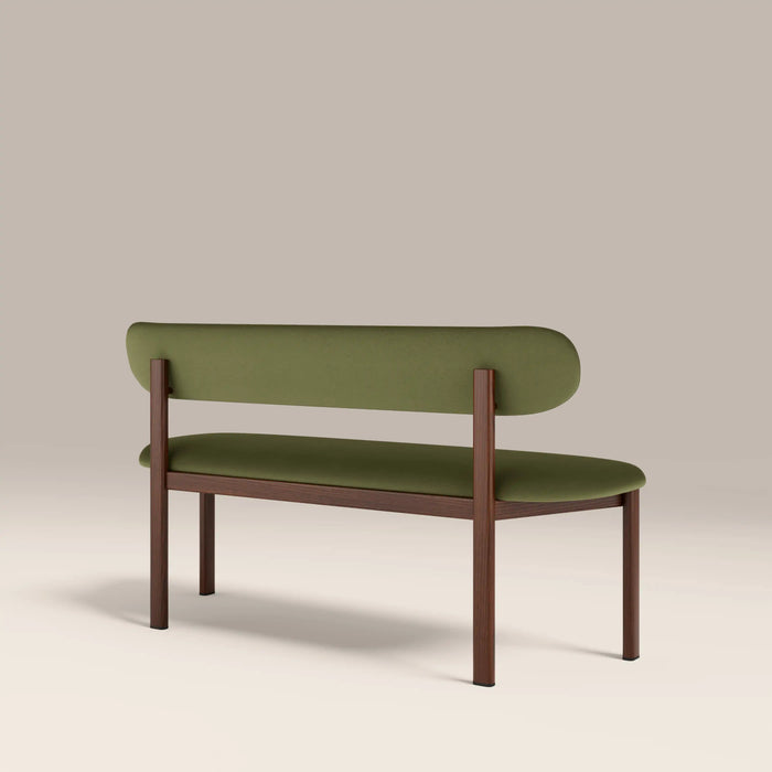 Arbor 3 Seater Dining Bench Olive Green Sustainable Velvet & Walnut