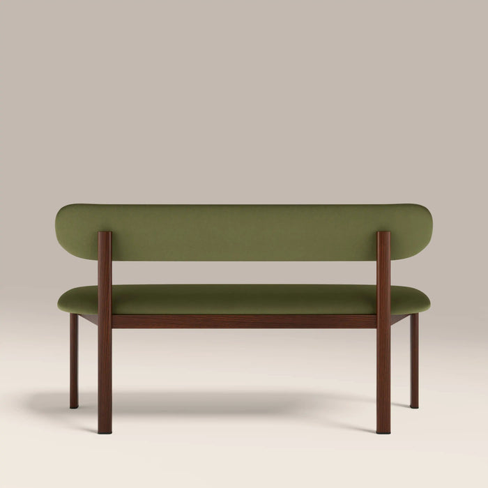 Arbor 3 Seater Dining Bench Olive Green Sustainable Velvet & Walnut
