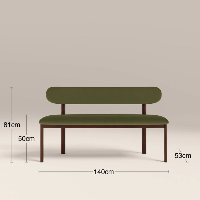 Arbor 3 Seater Dining Bench Olive Green Sustainable Velvet & Walnut