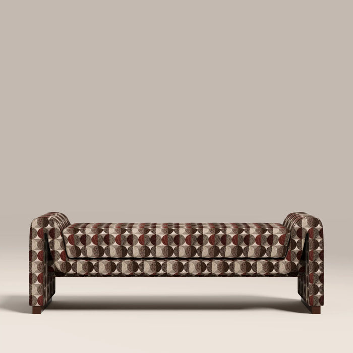 Bennett 3 Seater Bench Multicolour Orbis Patterned Fabric & Walnut