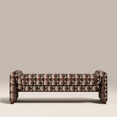Bennett 3 Seater Bench | Multicolour Orbis Patterned Fabric & Walnut